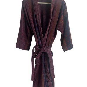 Vintage Alexander Julian Deep Maroon and Blue 100% Cotton Robe